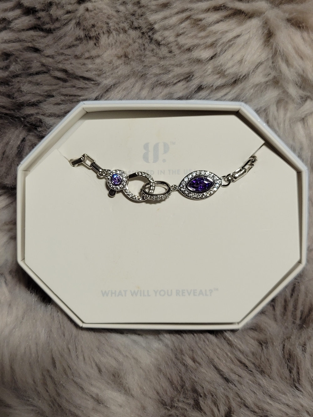 Silver-Tone Necklace with Purple Marquise and Round Accents